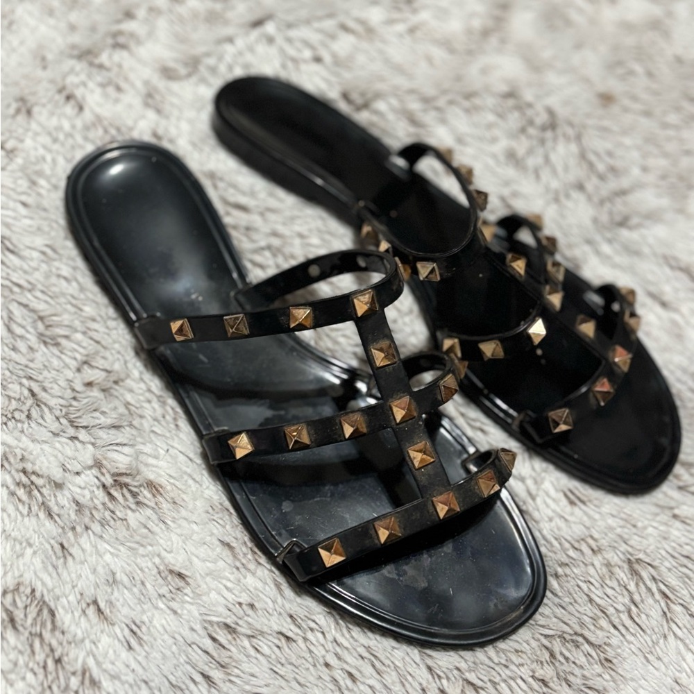 Black Studded Slide Sandals